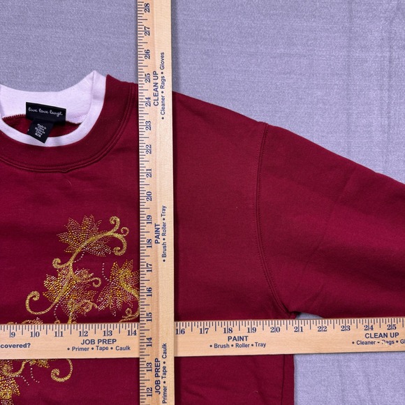 Trilogy‎ by Morning Sun Womens Sweatshirt Medium Maroon Gold Floral Embroidered - Picture 5 of 8